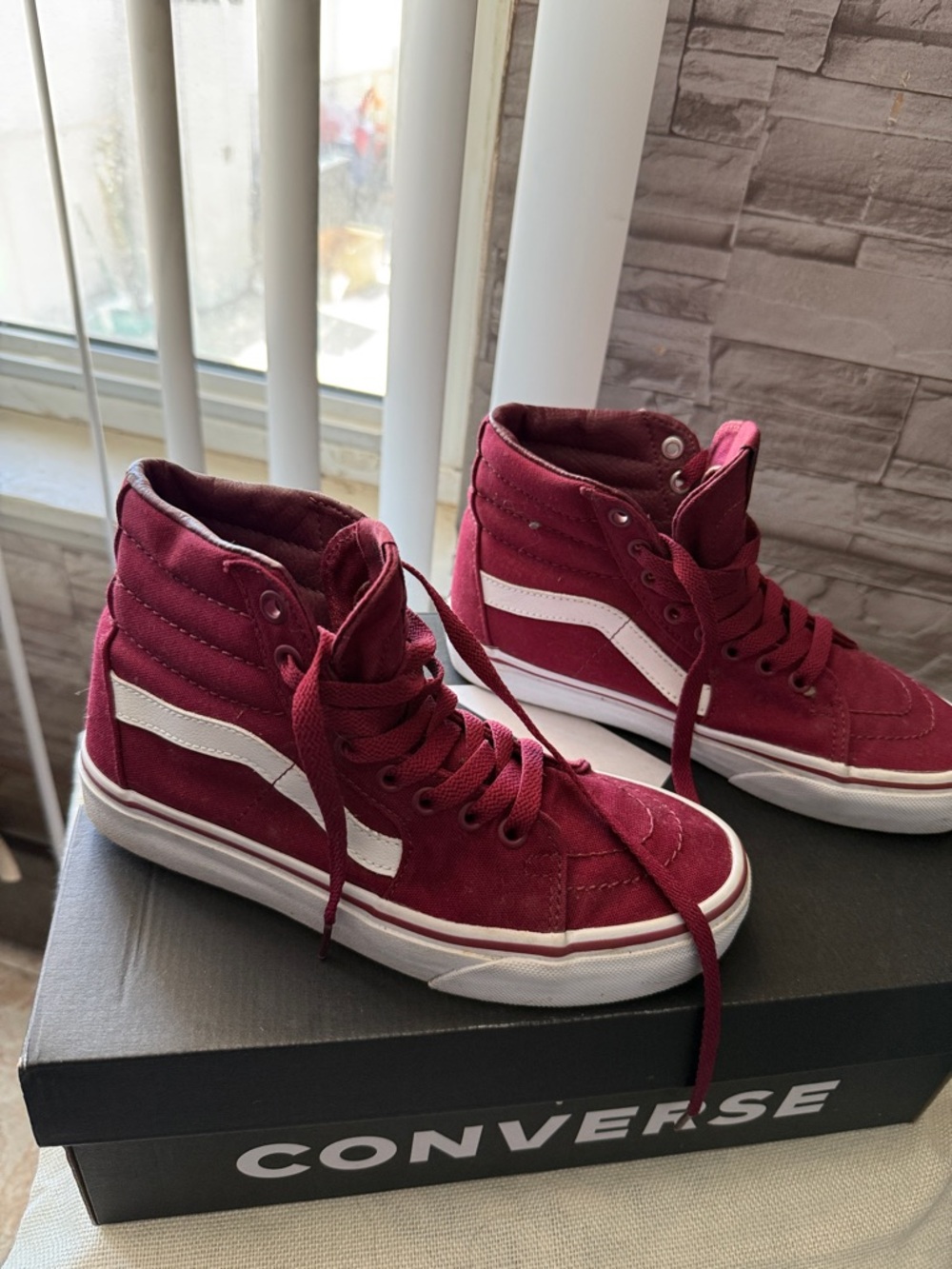 Converse Maroon High-Top Sneakers with White Stripe
